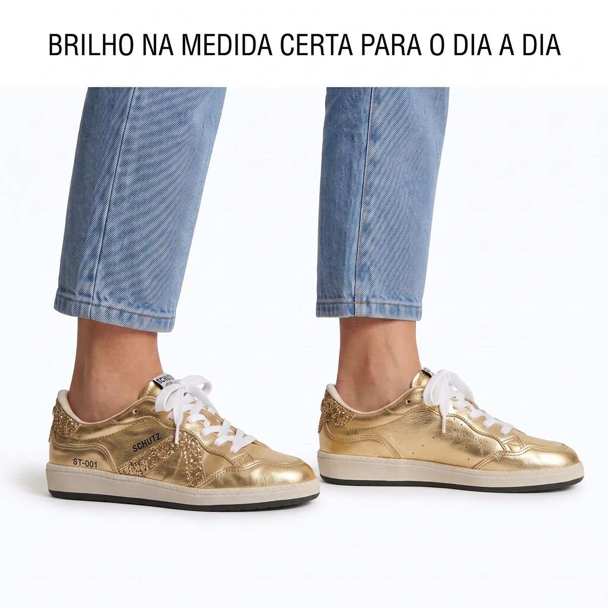 Tênis Schutz Feminino Couro Sneaker ST-001 Triangle Glitter S2185300010007 Dourado Dourado 6