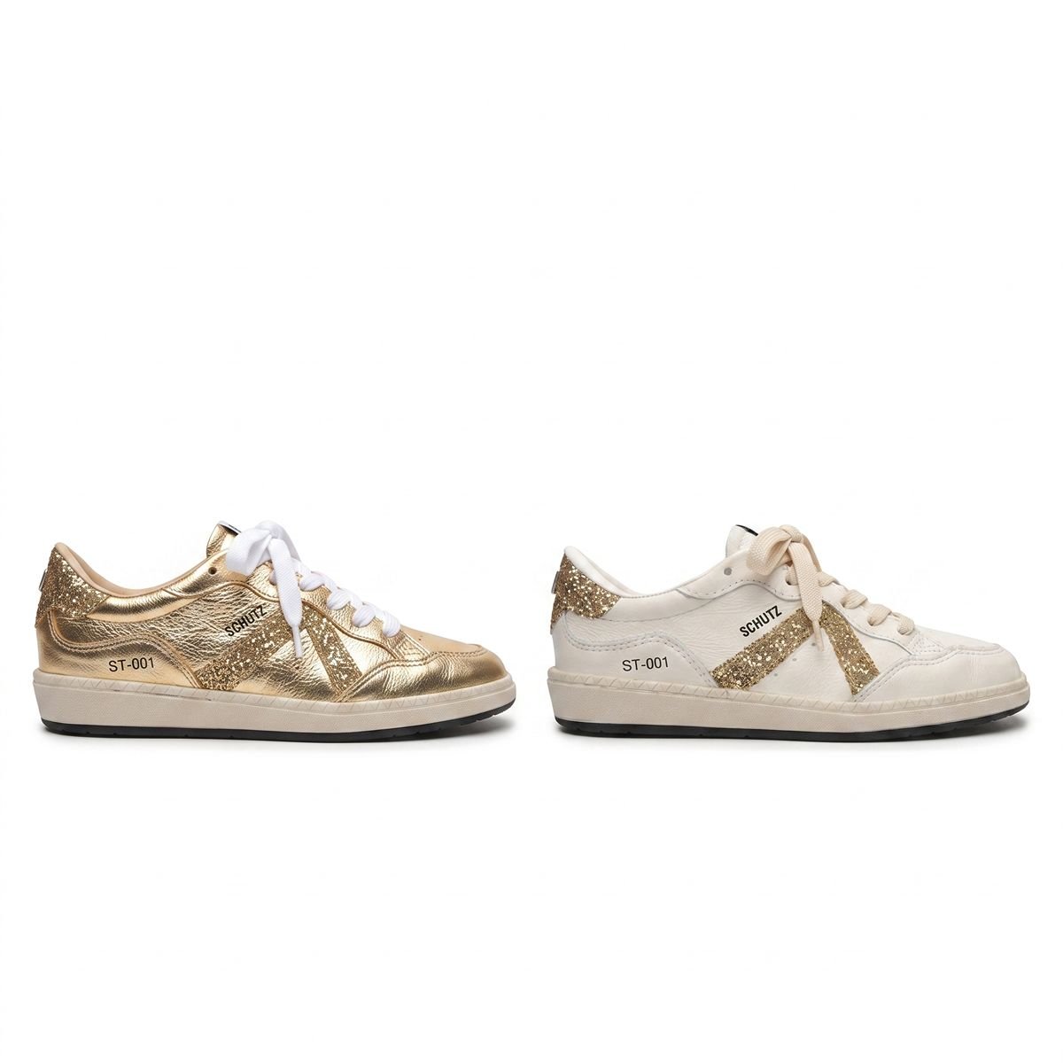 Tênis Schutz Feminino Couro Sneaker ST-001 Triangle Glitter S2185300010007 Dourado Dourado 7