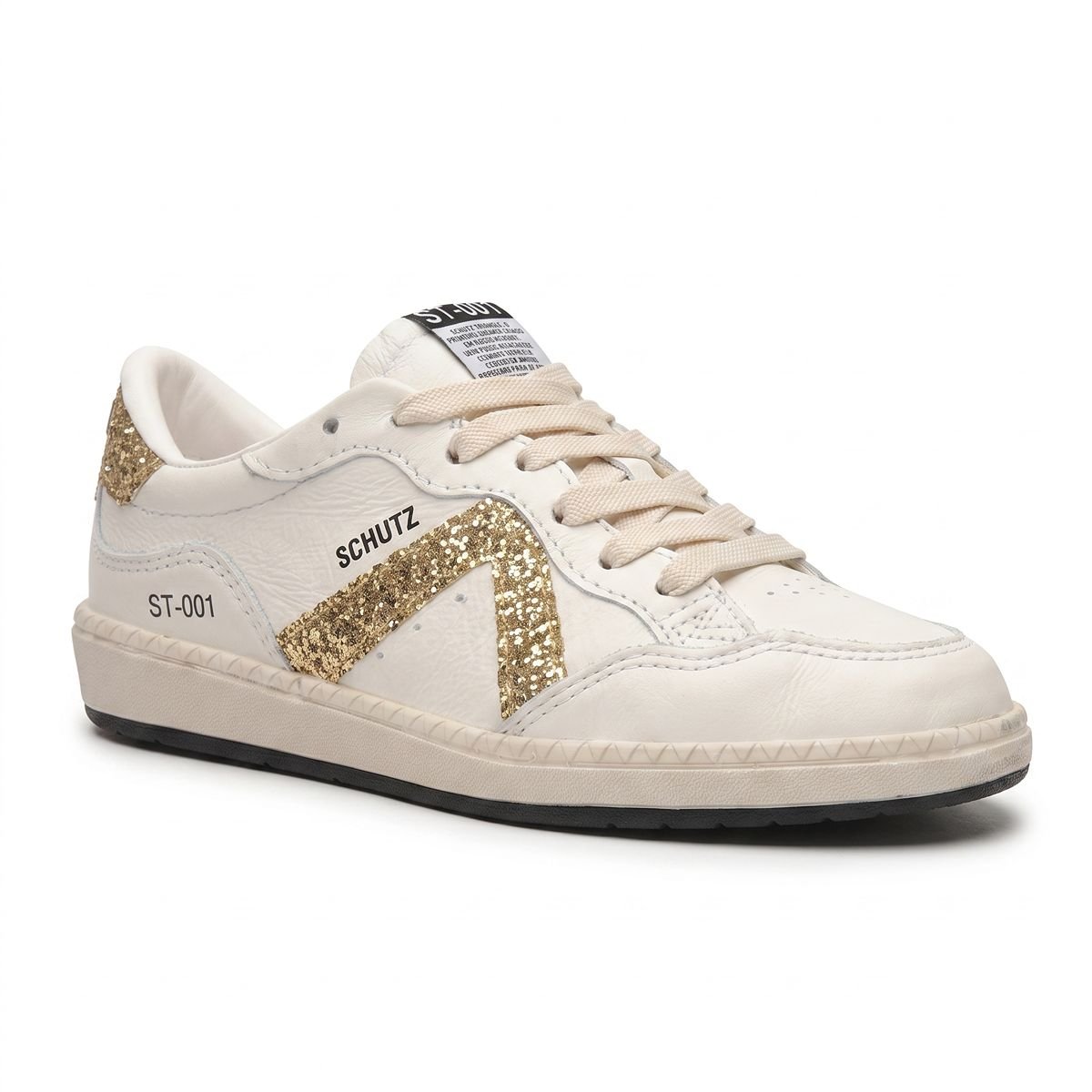 Tênis Schutz Feminino Couro Sneaker ST-001 Triangle Glitter S2185300010168 Branco Branco 2