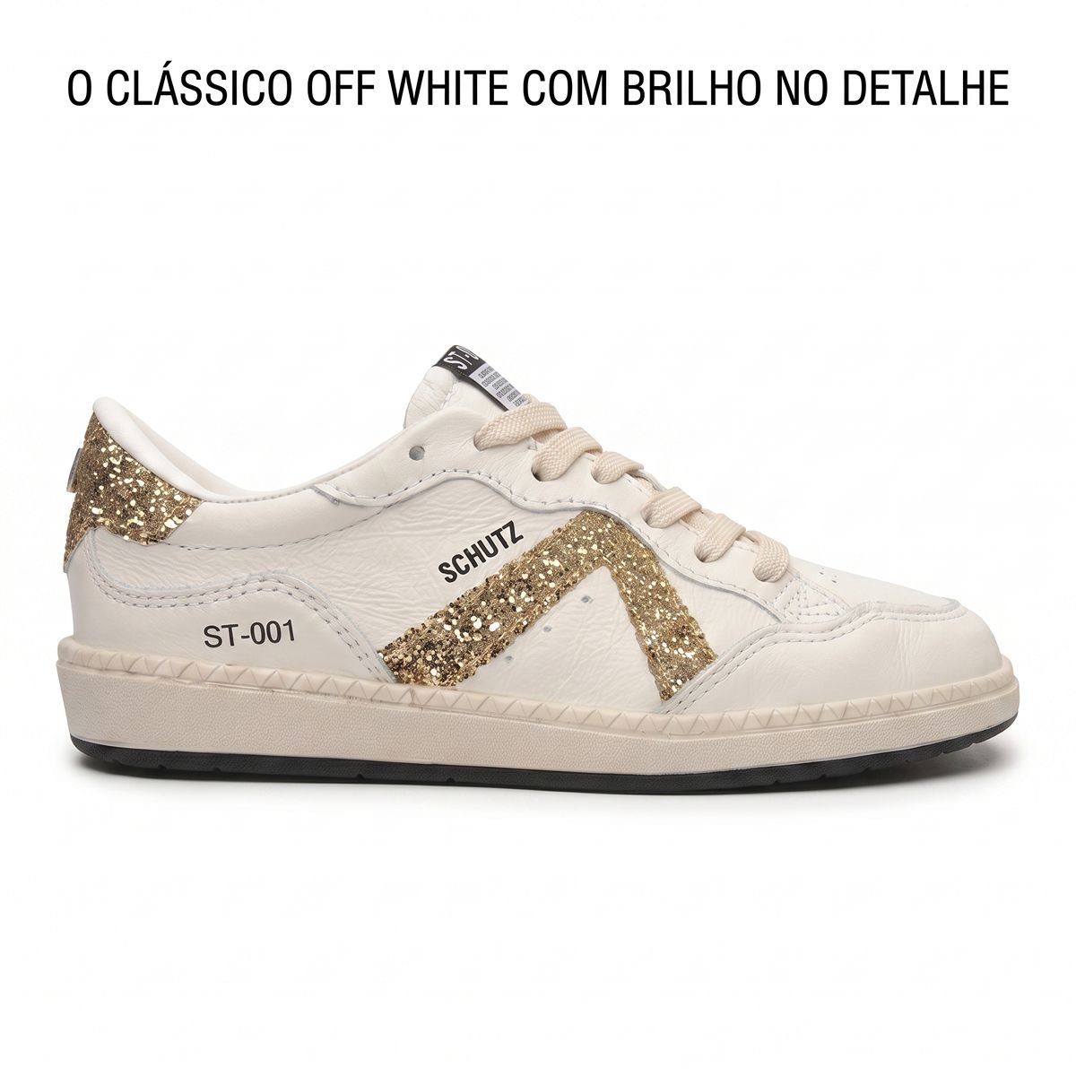 Tênis Schutz Feminino Couro Sneaker ST-001 Triangle Glitter S2185300010168 Branco Branco 3