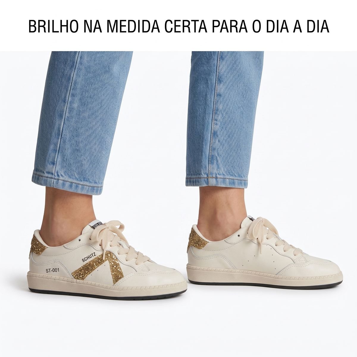 Tênis Schutz Feminino Couro Sneaker ST-001 Triangle Glitter S2185300010168 Branco Branco 7