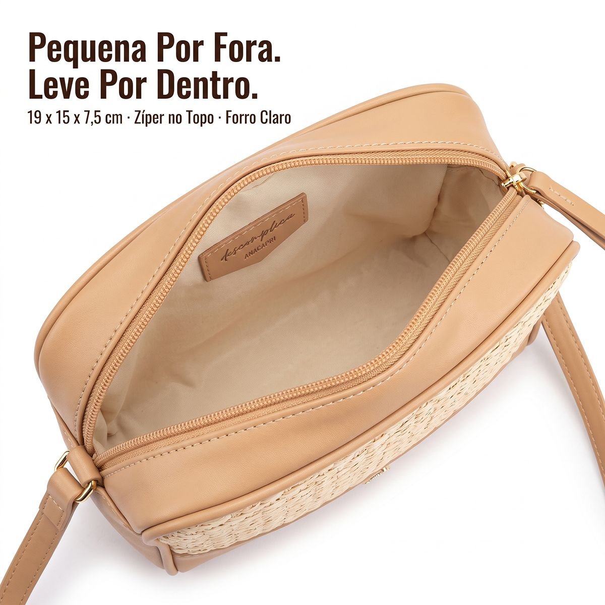 Bolsa Feminina Anacapri Tiracolo Pequena Palha C5001605310001 Bege Bege 5