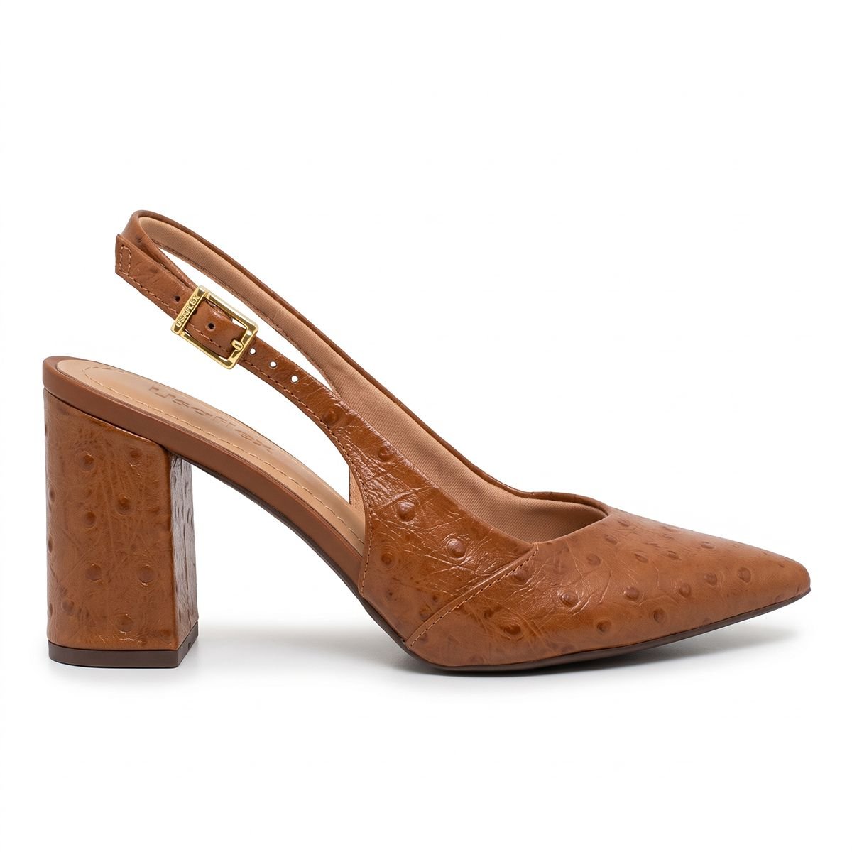 Scarpin Usaflex Feminino Couro Slingback Salto Bloco Bico Fino ANO2013003 Caramelo