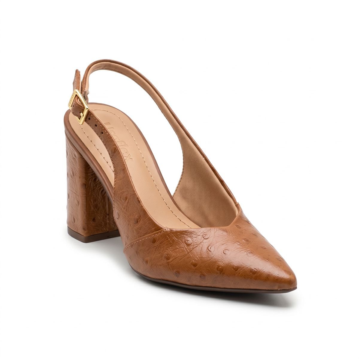 Scarpin Usaflex Feminino Couro Slingback Salto Bloco Bico Fino ANO2013003 Caramelo Caramelo 2