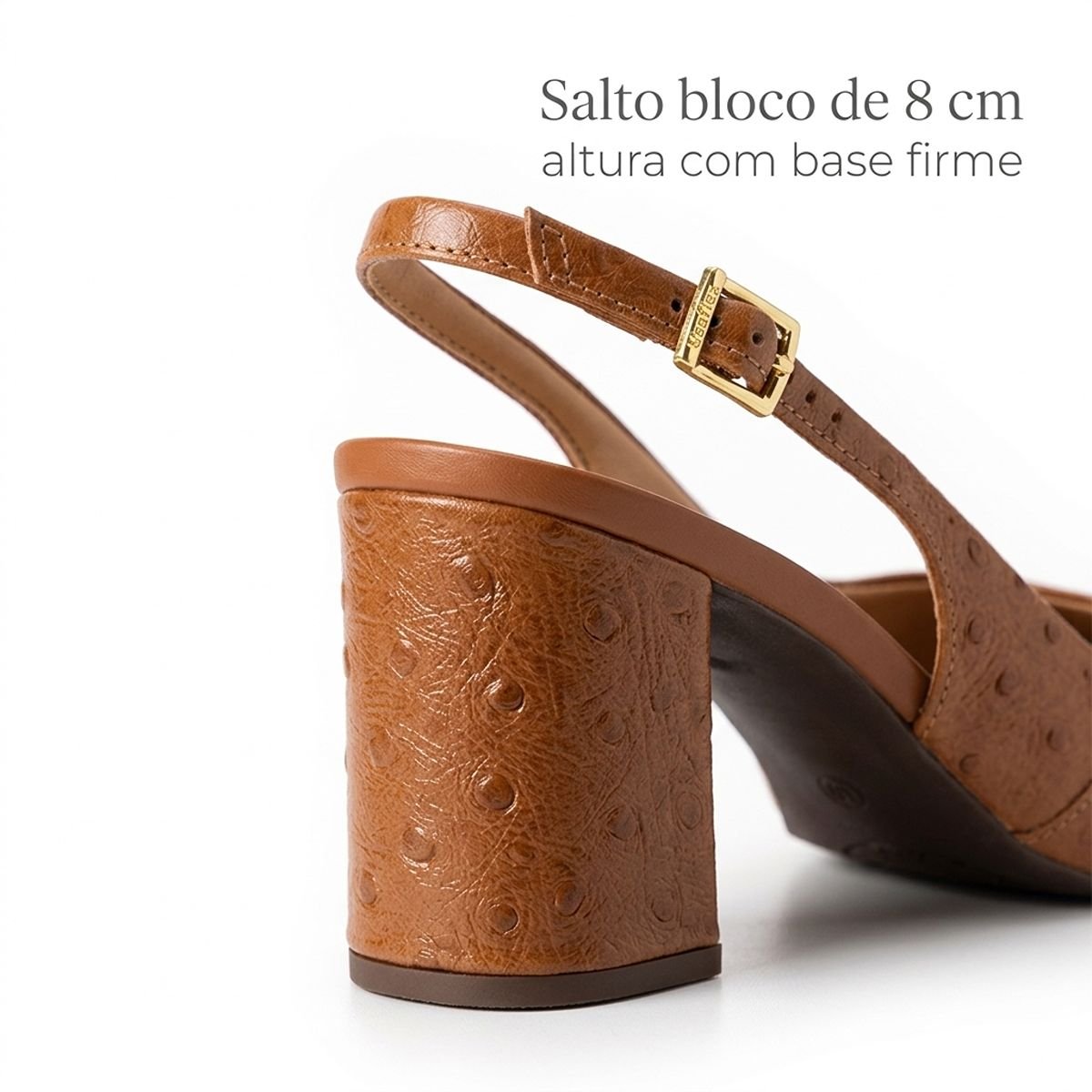 Scarpin Usaflex Feminino Couro Slingback Salto Bloco Bico Fino ANO2013003 Caramelo Caramelo 5
