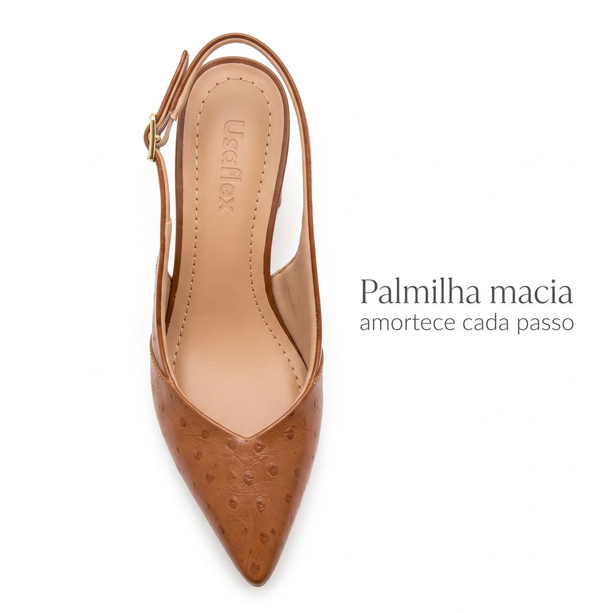 Scarpin Usaflex Feminino Couro Slingback Salto Bloco Bico Fino ANO2013003 Caramelo Caramelo 6