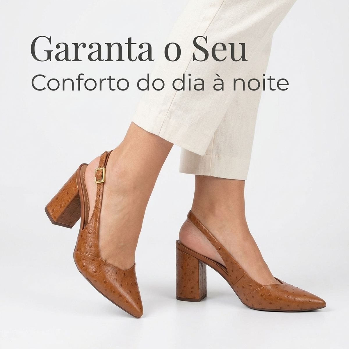 Scarpin Usaflex Feminino Couro Slingback Salto Bloco Bico Fino ANO2013003 Caramelo Caramelo 7