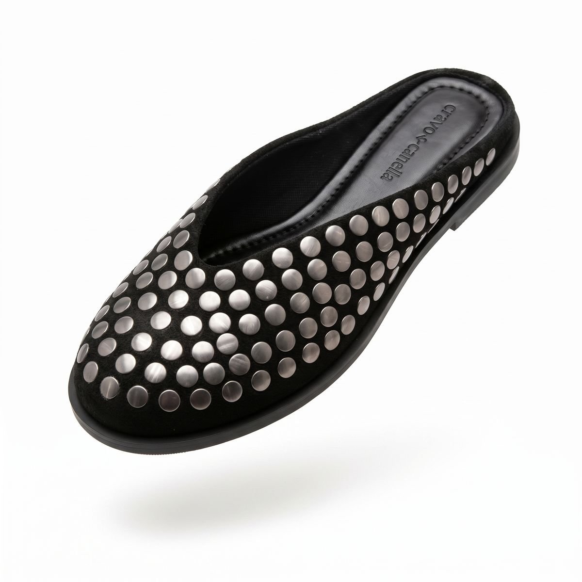 Mule Feminino Cravo e Canella Nobuck Tachas Metálicas Bico Fino 3083.3515CC-1 Preto Preto 2