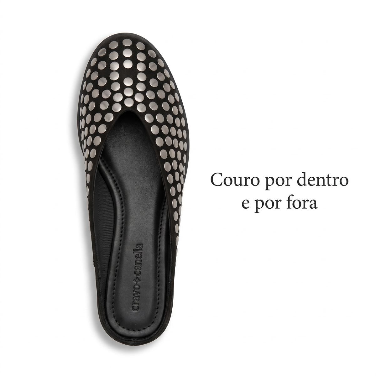 Mule Feminino Cravo e Canella Nobuck Tachas Metálicas Bico Fino 3083.3515CC-1 Preto Preto 5