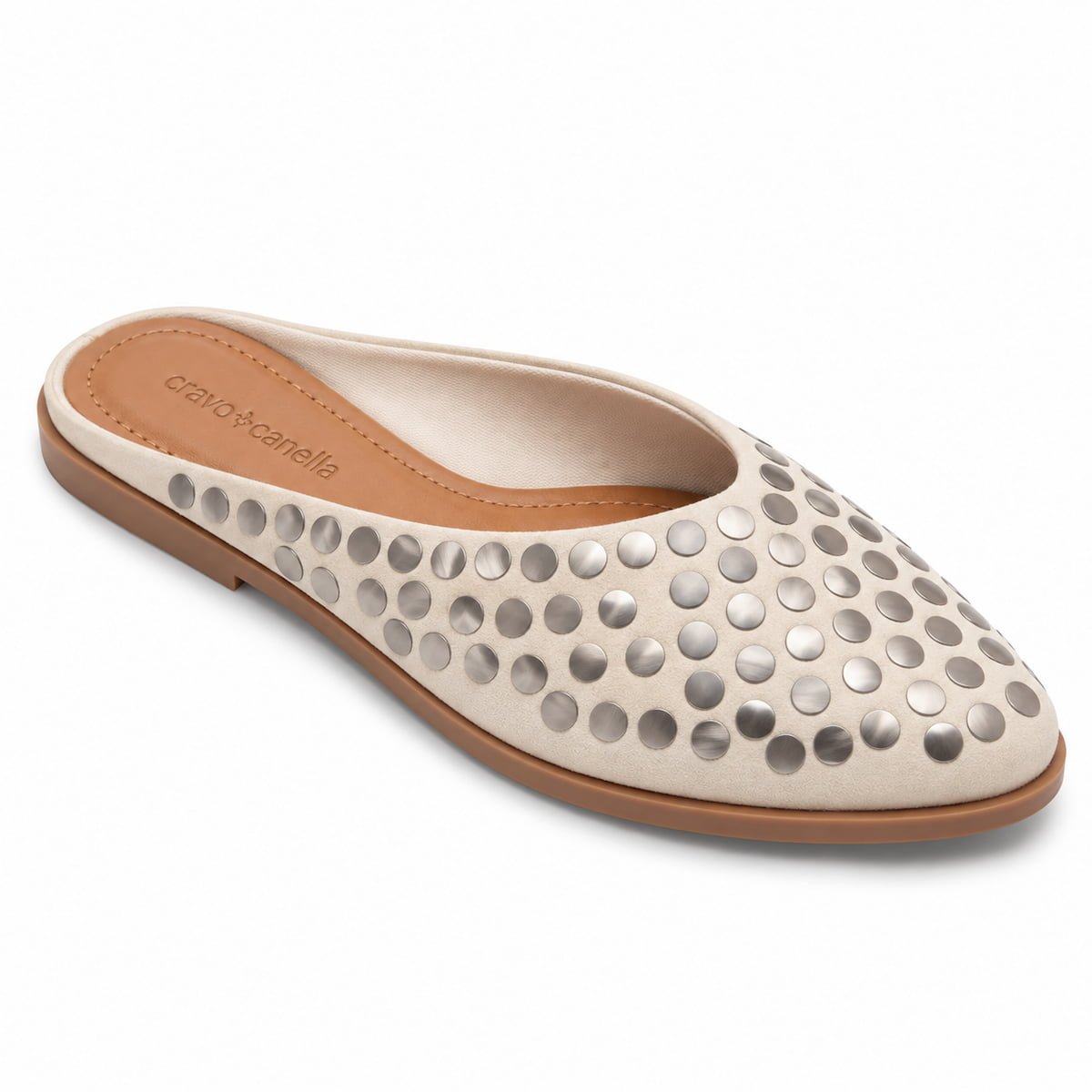 Mule Feminino Cravo e Canella Nobuck Tachas Metálicas Bico Fino 3083.3515CC-3 Creme Creme 2