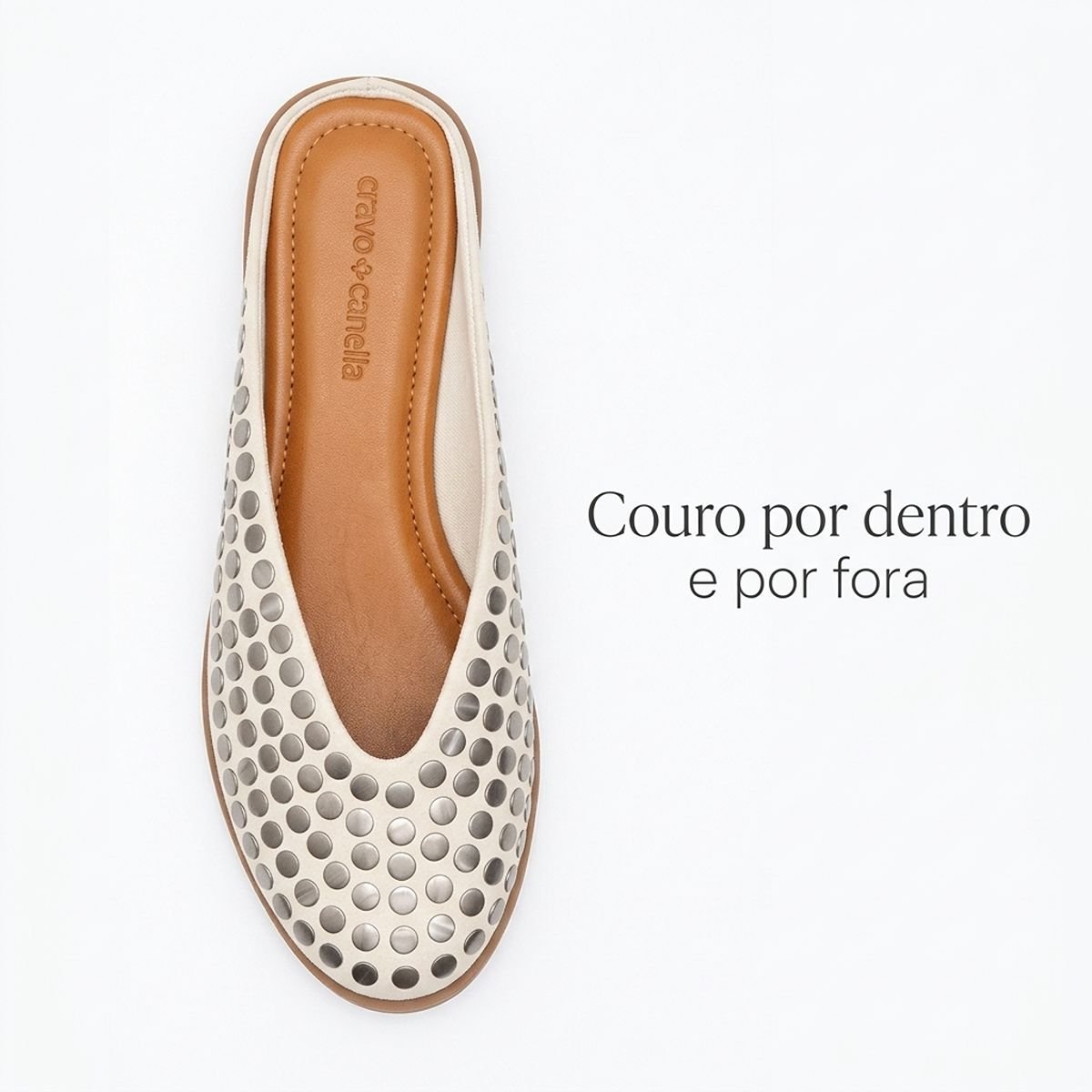 Mule Feminino Cravo e Canella Nobuck Tachas Metálicas Bico Fino 3083.3515CC-3 Creme Creme 5