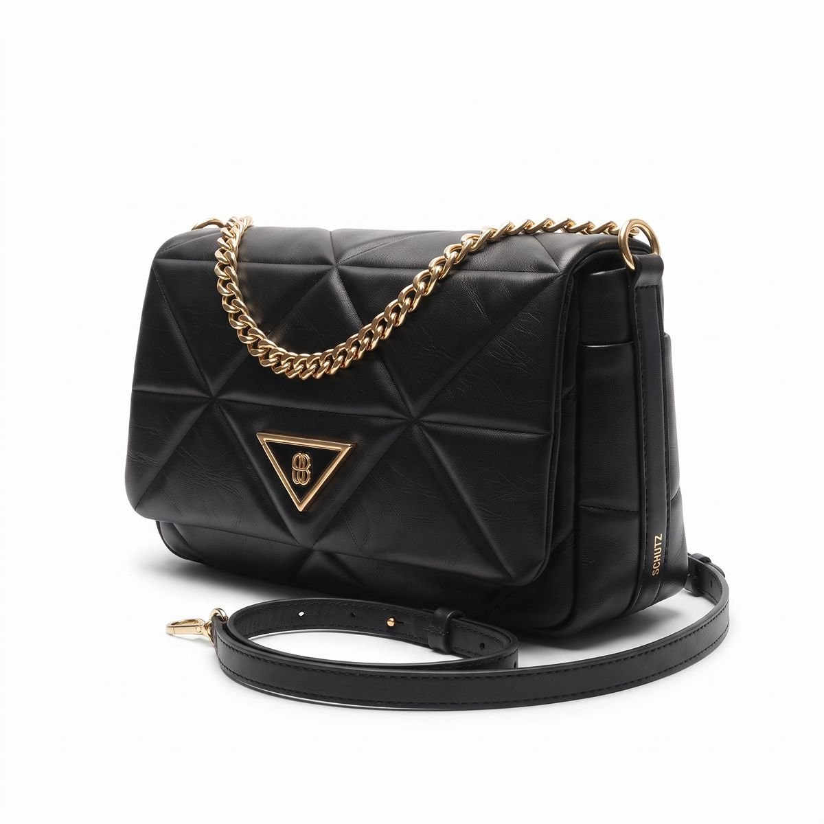 Bolsa Schutz Feminina Média Couro Corrente Dourada Alça Removível S5001021740001 Preto Preto 2