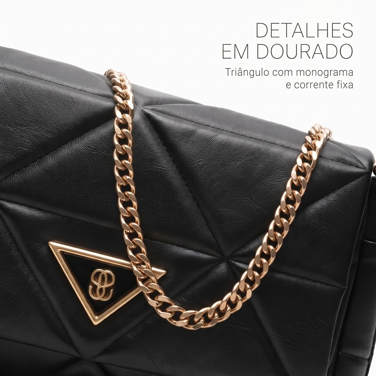 Bolsa Schutz Feminina Média Couro Corrente Dourada Alça Removível S5001021740001 Preto Preto 3