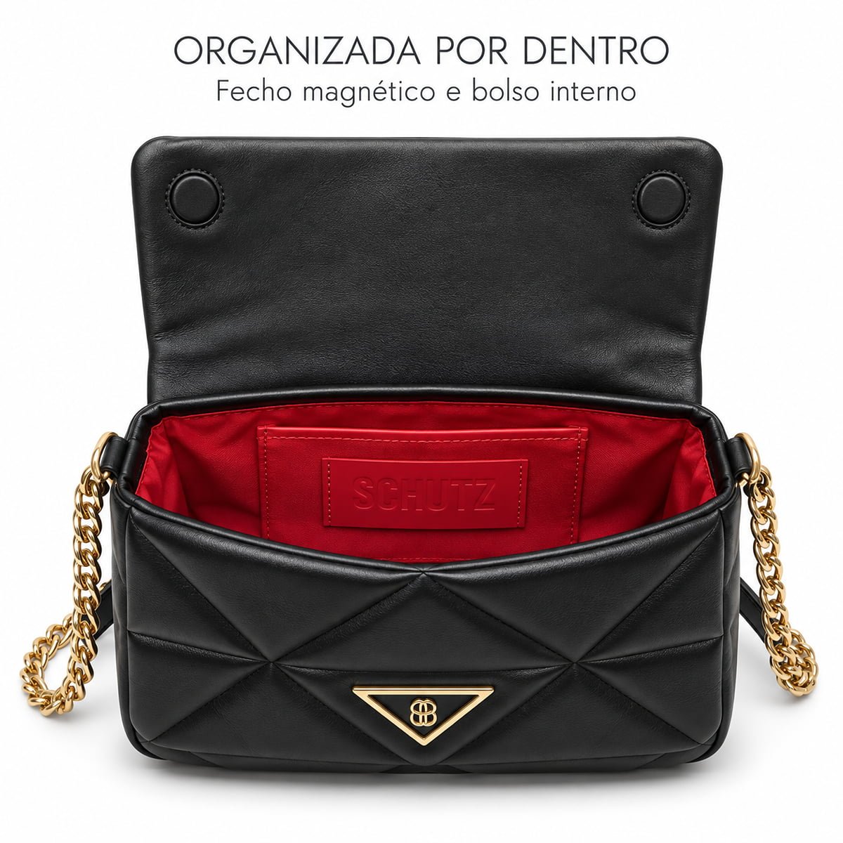 Bolsa Schutz Feminina Média Couro Corrente Dourada Alça Removível S5001021740001 Preto Preto 5