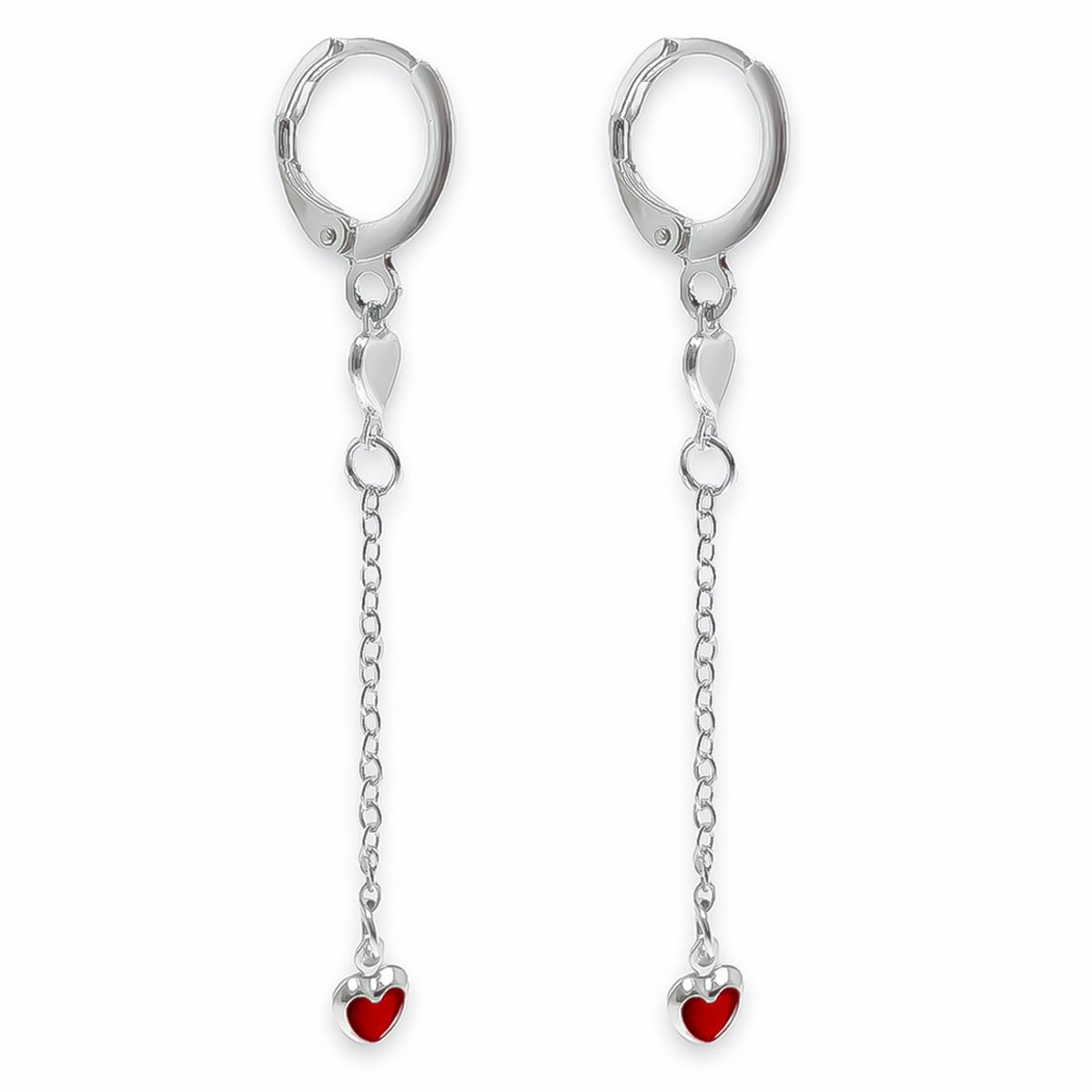 Argolinha de Encaixe Coracao Vermelho Rubi Banhada a Prata