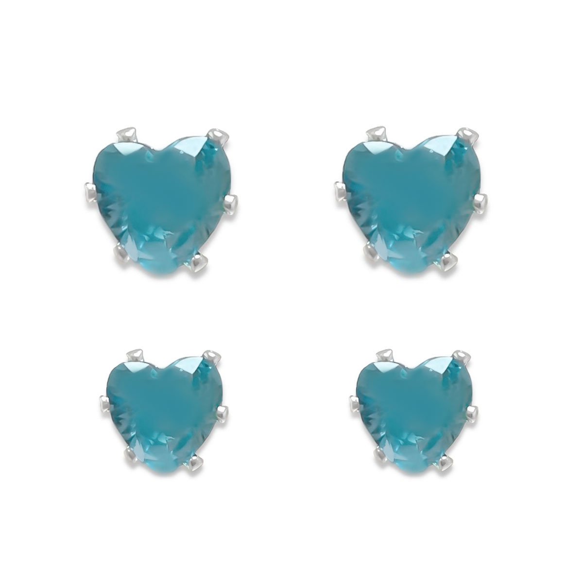 Kit Duo de Brincos Coracao Azul Banhado a Prata Prata 1