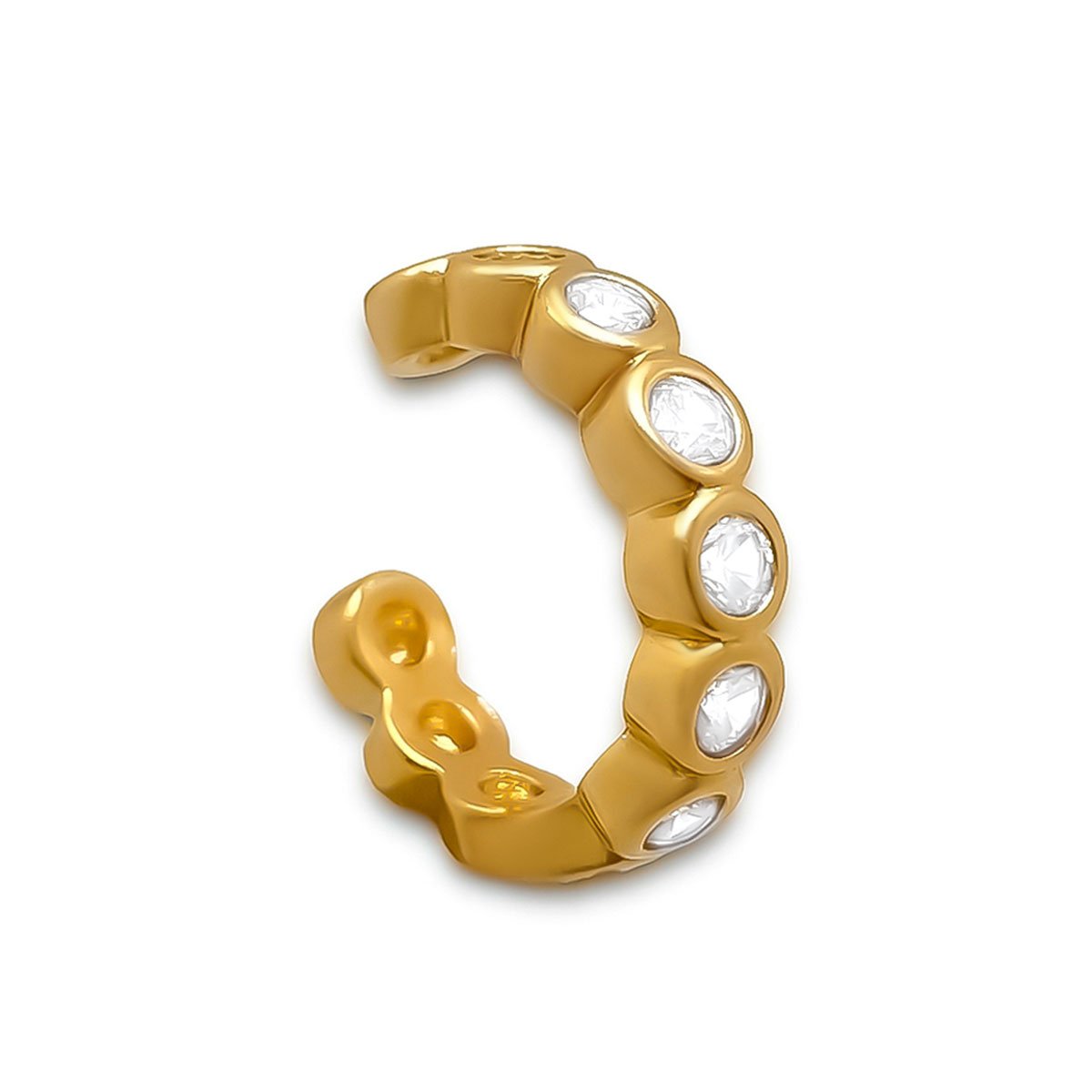 Brinco Piercing Fake Fileira Zirconias Banhado a Ouro 18K Dourado 1