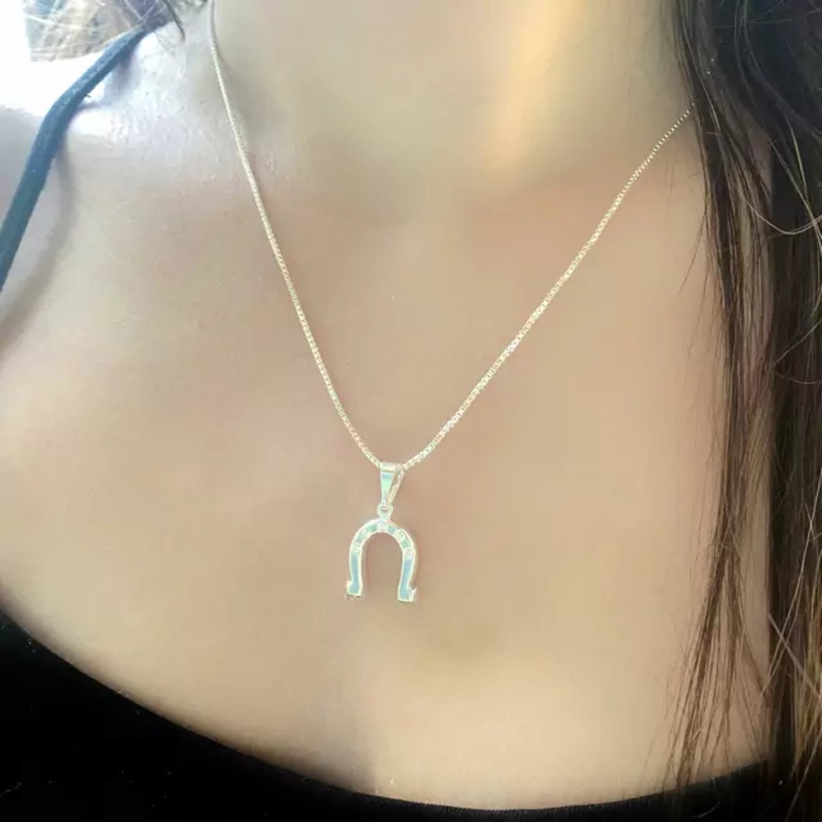 Colar Pingente Ferradura Banhado a Prata Prata 2