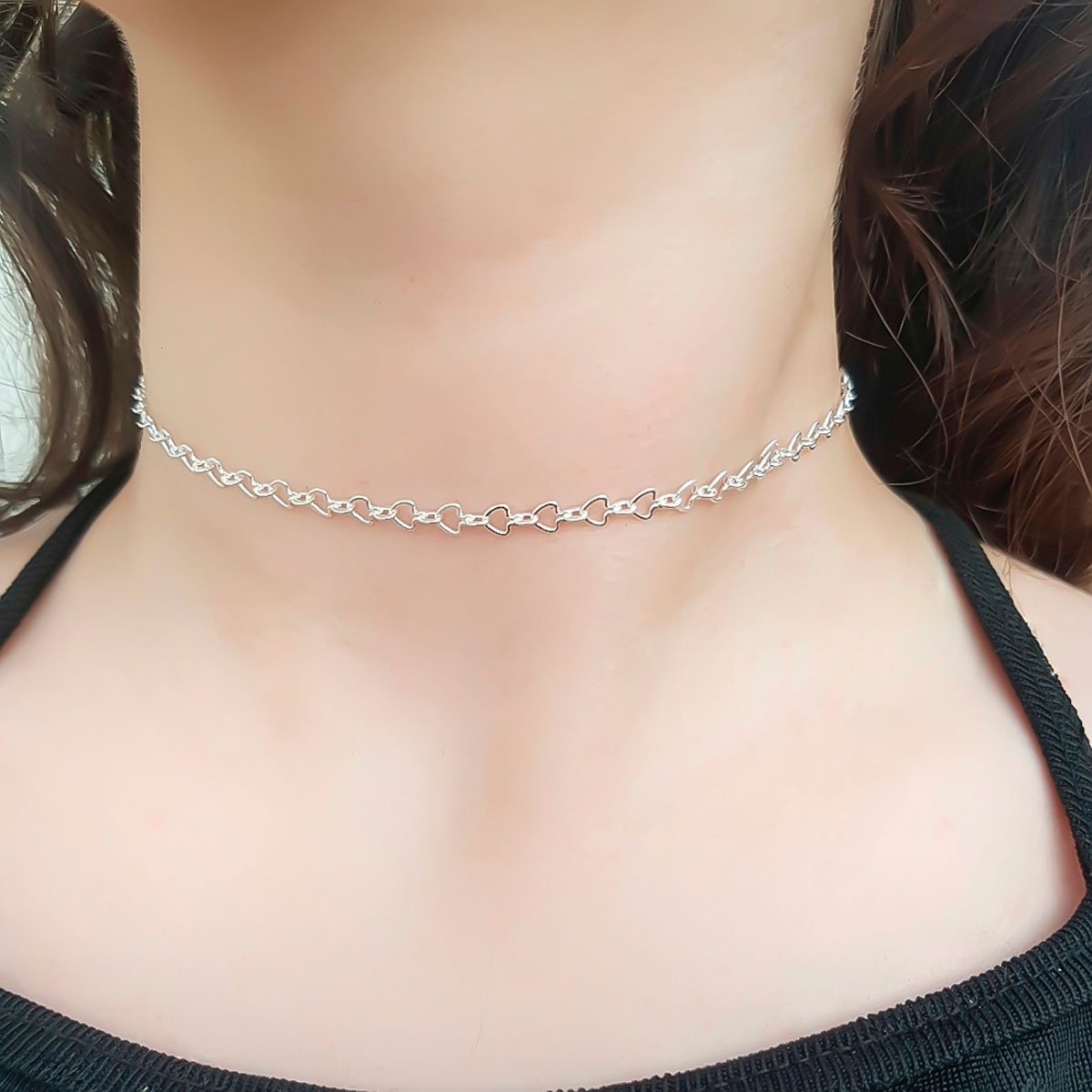 Choker Elos Triangulos Banhada a Prata Prata 2