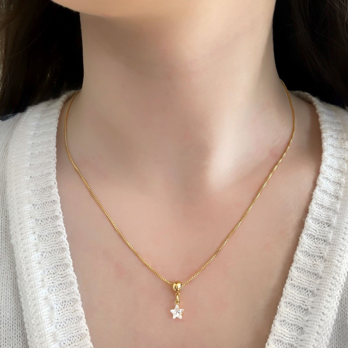 Colar Estrela Zirconia Banhado a Ouro 18K Dourado 2