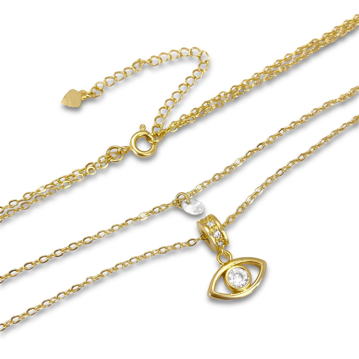 Colar Duplo Olho Grego e Zirconia Banhado a Ouro 18K Dourado 3