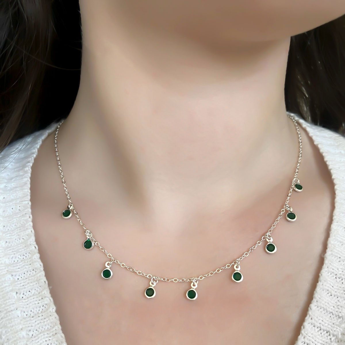 Choker Pedra Verde Esmeralda Banhada a Prata Semijoia Prata 2