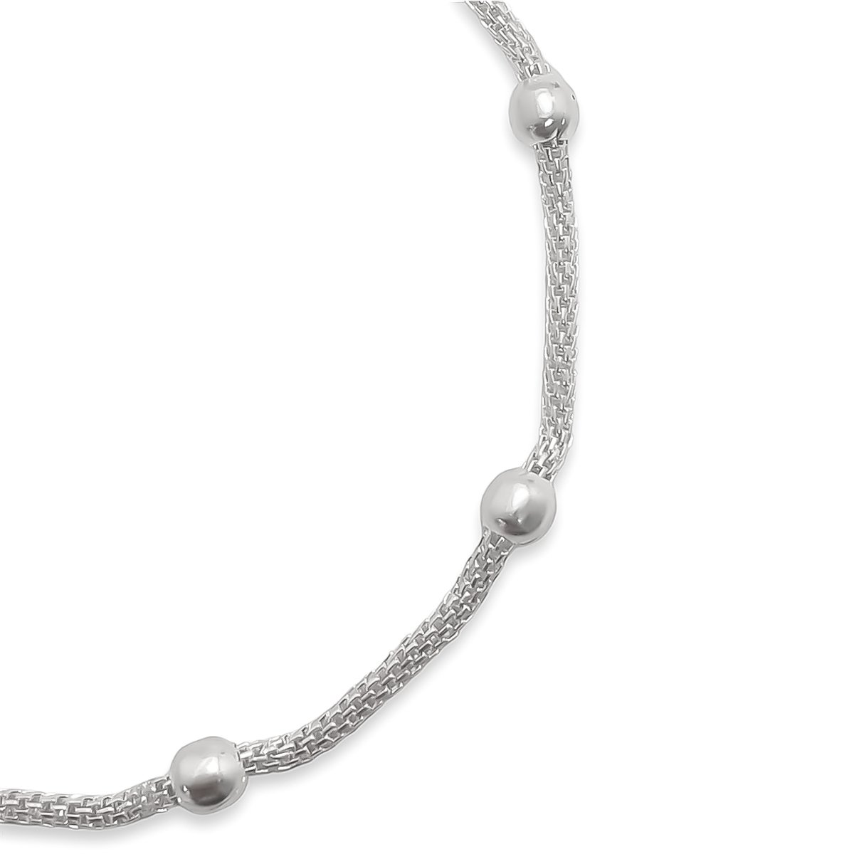 Pulseira Bolinhas Lisas e Corrente Maleavel Banhada a Prata Prata 3