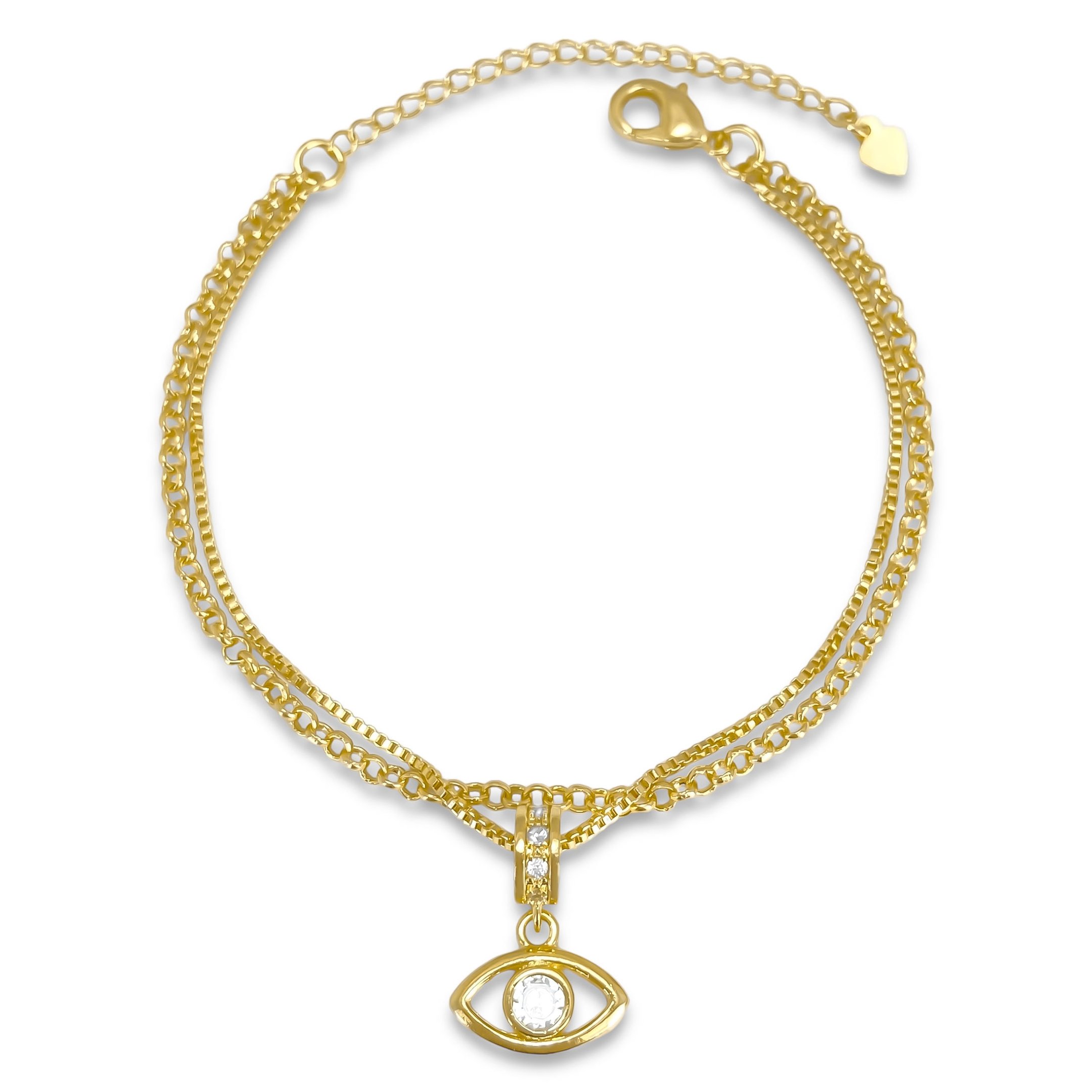 Pulseira Dupla Olho Grego Zirconia Banhada a Ouro 18K Dourado 1