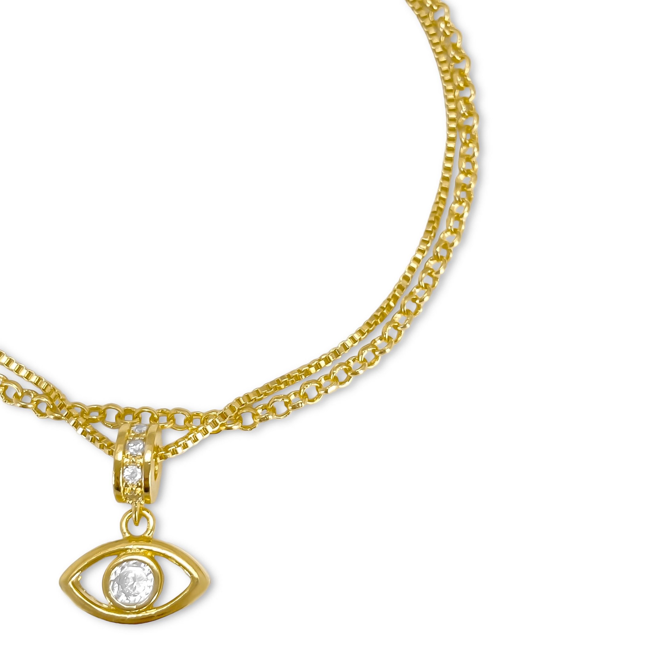 Pulseira Dupla Olho Grego Zirconia Banhada a Ouro 18K Dourado 3