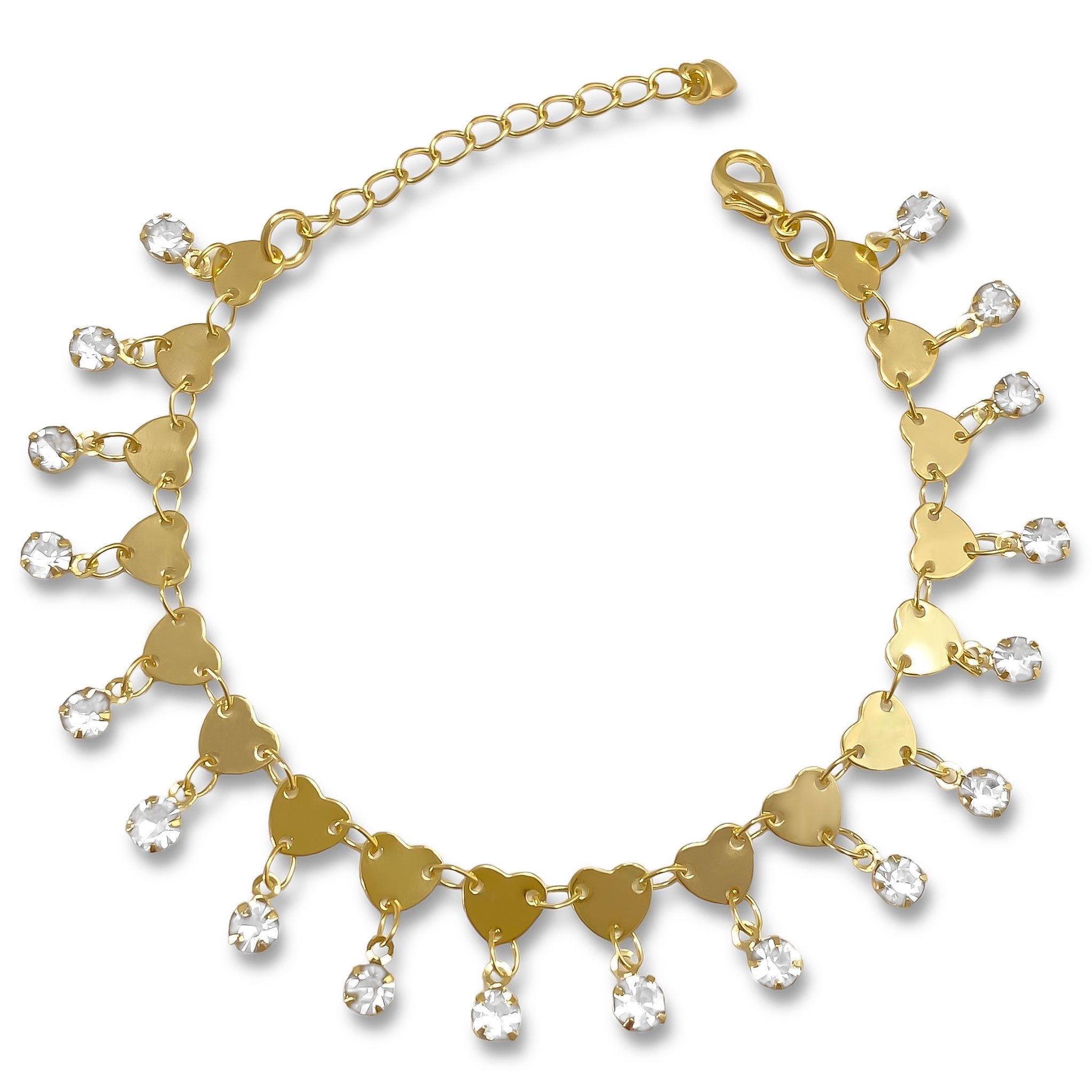 Pulseira Coracao Liso e Zirconia Banhada a Ouro 18K Dourado 1