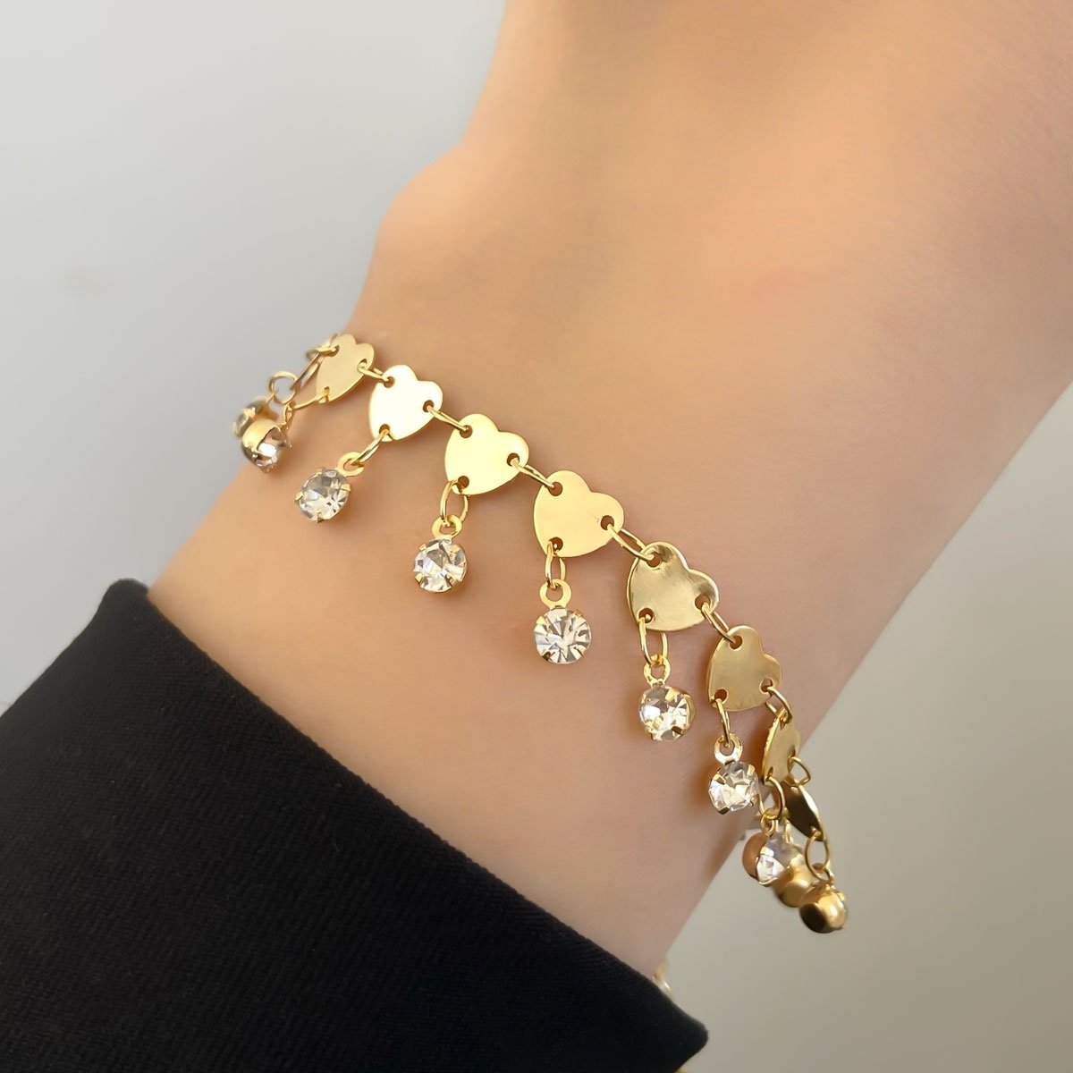 Pulseira Coracao Liso e Zirconia Banhada a Ouro 18K Dourado 2