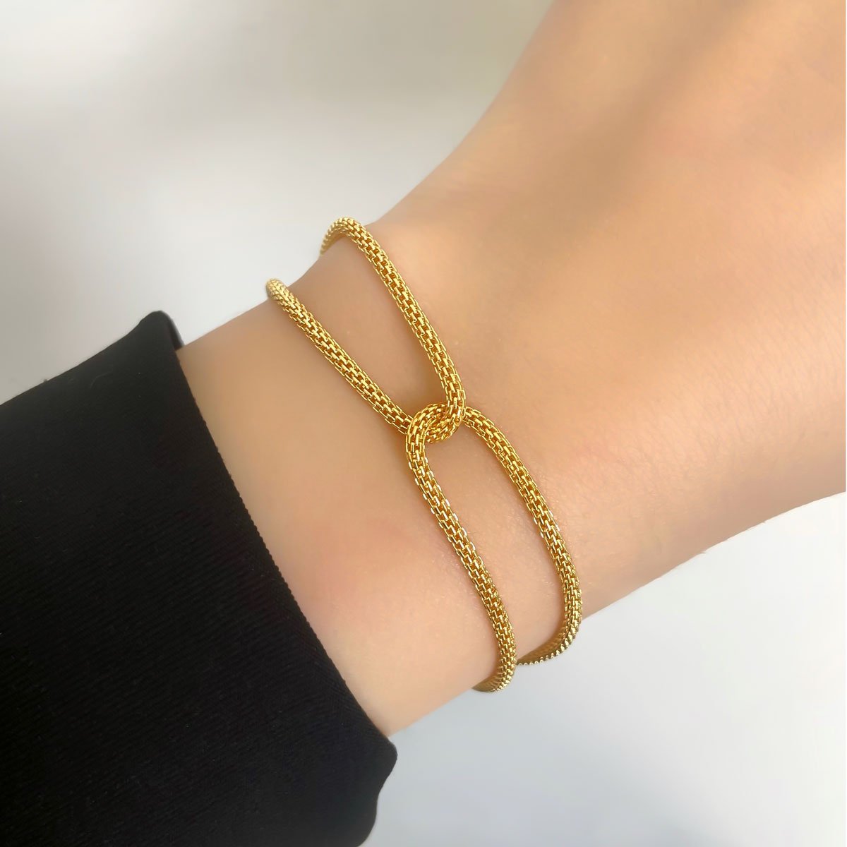 Pulseira Malha Dupla com No Banhada a Ouro 18K Semijoia Dourado 2
