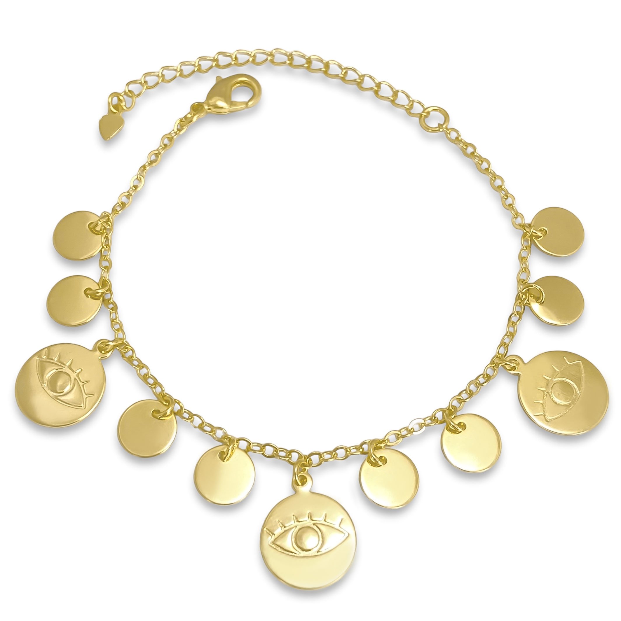 Pulseira Medalha Olho Grego e Lisa Banhada a Ouro 18K Dourado 1