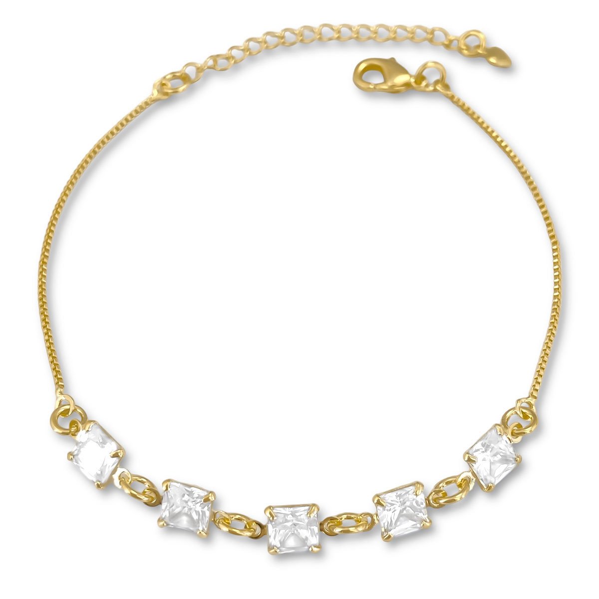 Pulseira Zirconias Quadradas Banhada a Ouro 18K Dourado 1