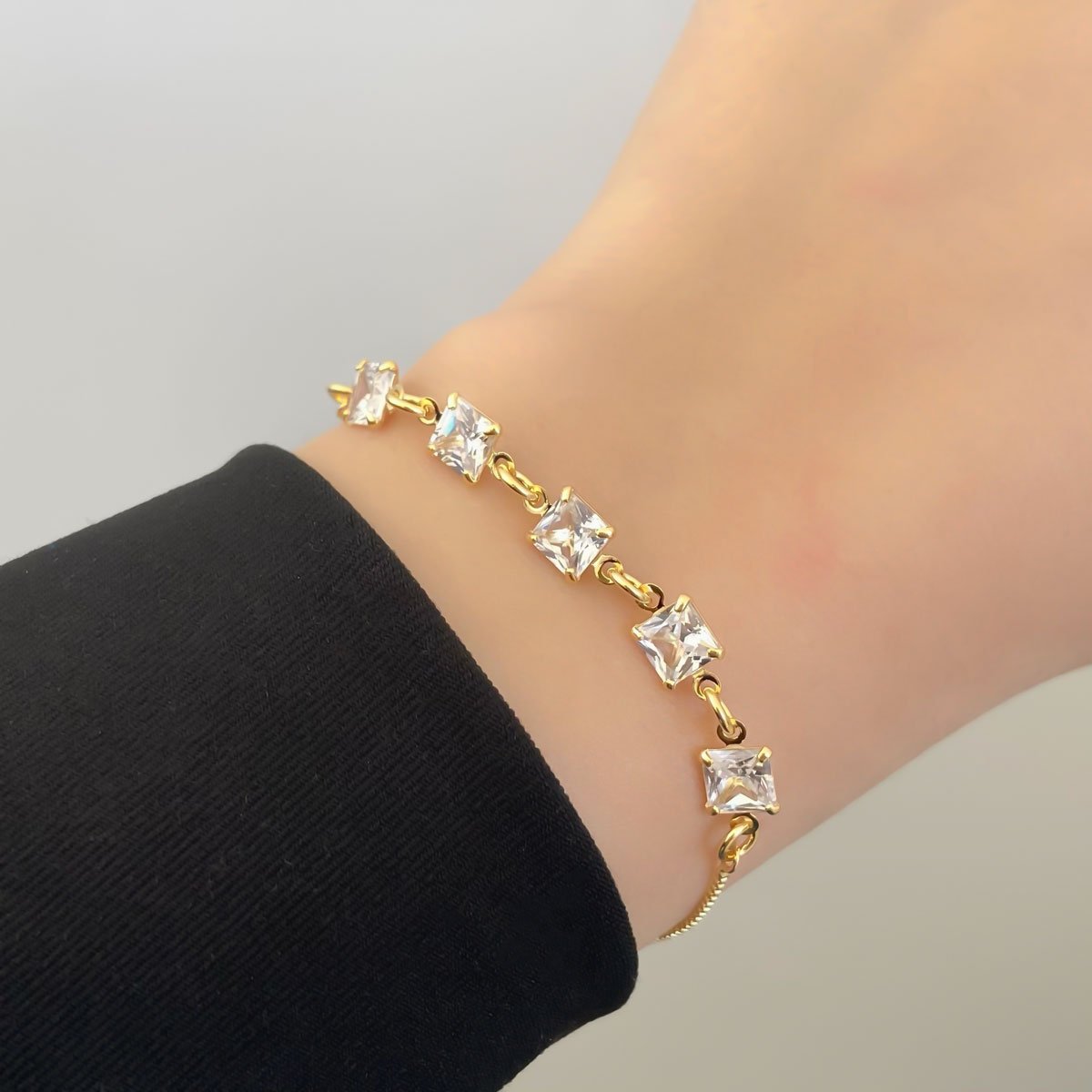 Pulseira Zirconias Quadradas Banhada a Ouro 18K Dourado 2