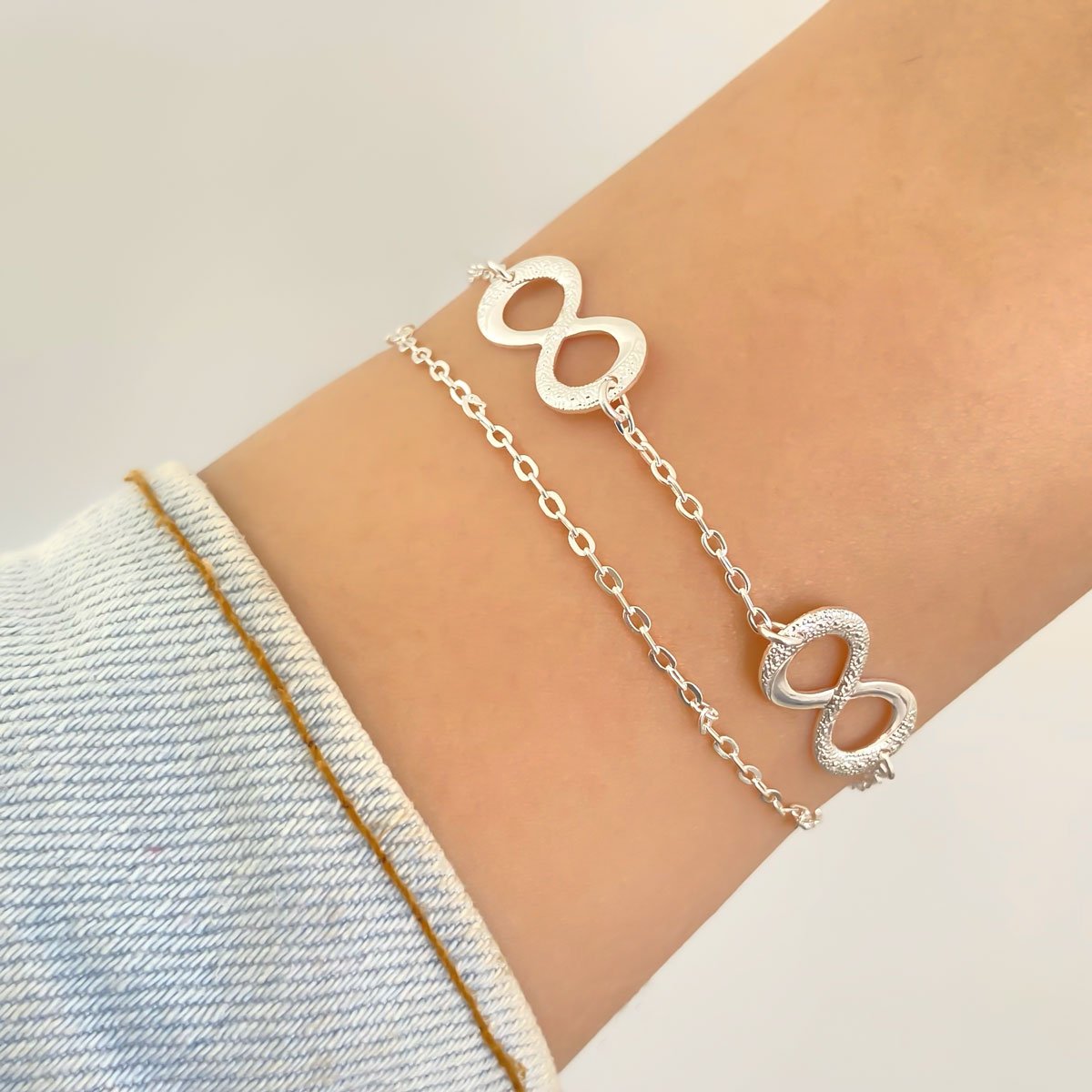 Pulseira Infinito e Corrente Dupla Banhada a Prata Prata 2