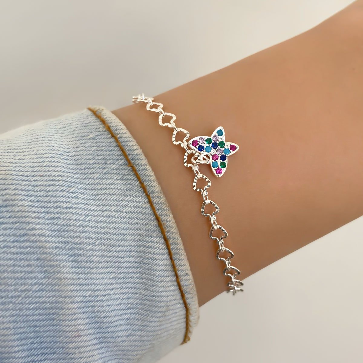 Pulseira Borboleta Zirconia Colorida Banhada a Prata Prata 2