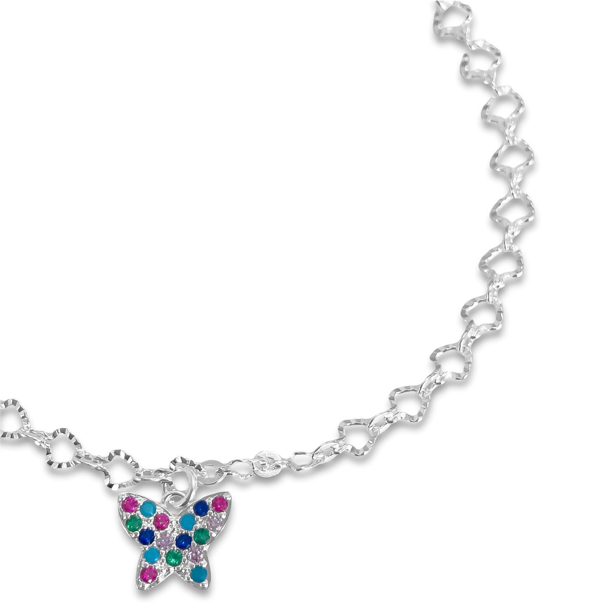 Pulseira Borboleta Zirconia Colorida Banhada a Prata Prata 3