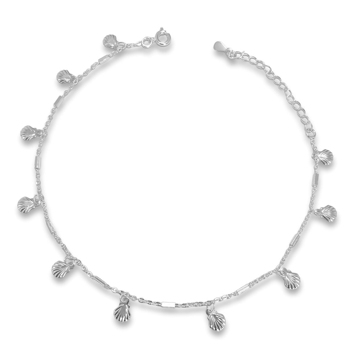 Tornozeleira Conchas e Chapinhas Banhada a Prata Semijoia