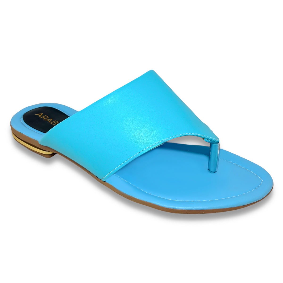 Rasteira Feminina Azul Tira Larga com Detalhe Dourado Azul 3