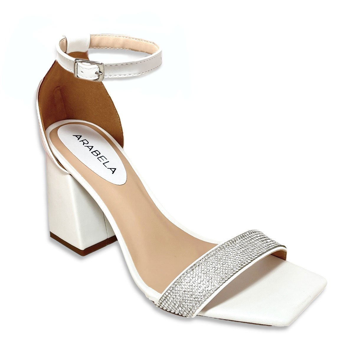 Sandalia Feminina Branca Tira Strass Salto Alto Bloco Grosso Branco 3