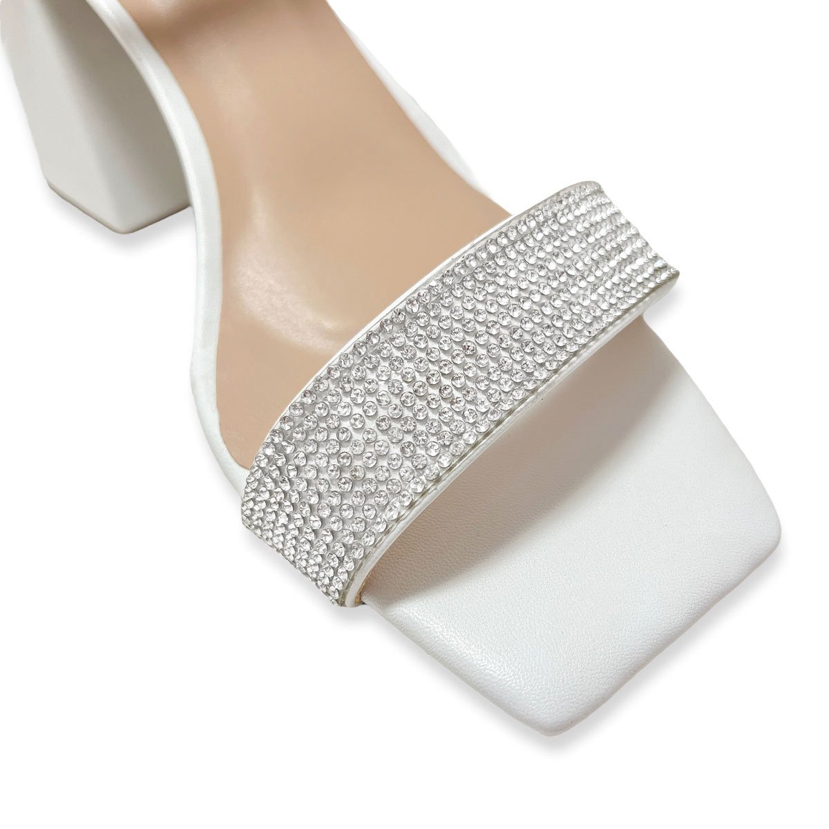 Sandalia Feminina Branca Tira Strass Salto Alto Bloco Grosso Branco 4
