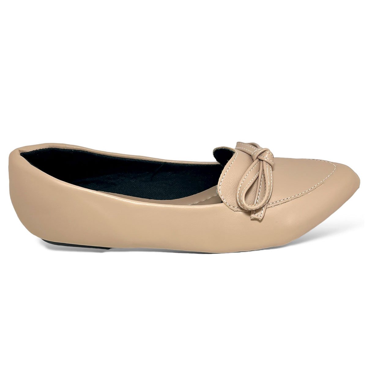 Sapatilha Mocassim Feminino Nude Bico Fino Detalhe Laco Bege 1