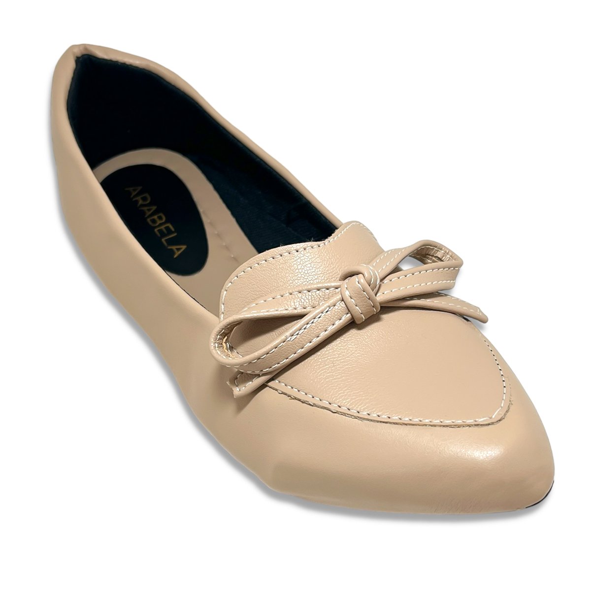 Sapatilha Mocassim Feminino Nude Bico Fino Detalhe Laco Bege 4