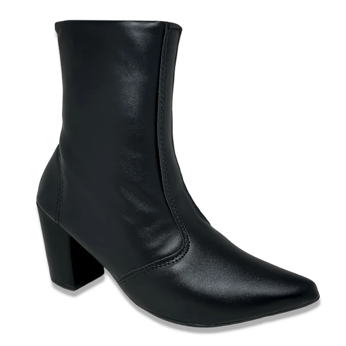 Bota Feminina Preta Cano Curto Bico Fino Salto Bloco Grosso Preto 4