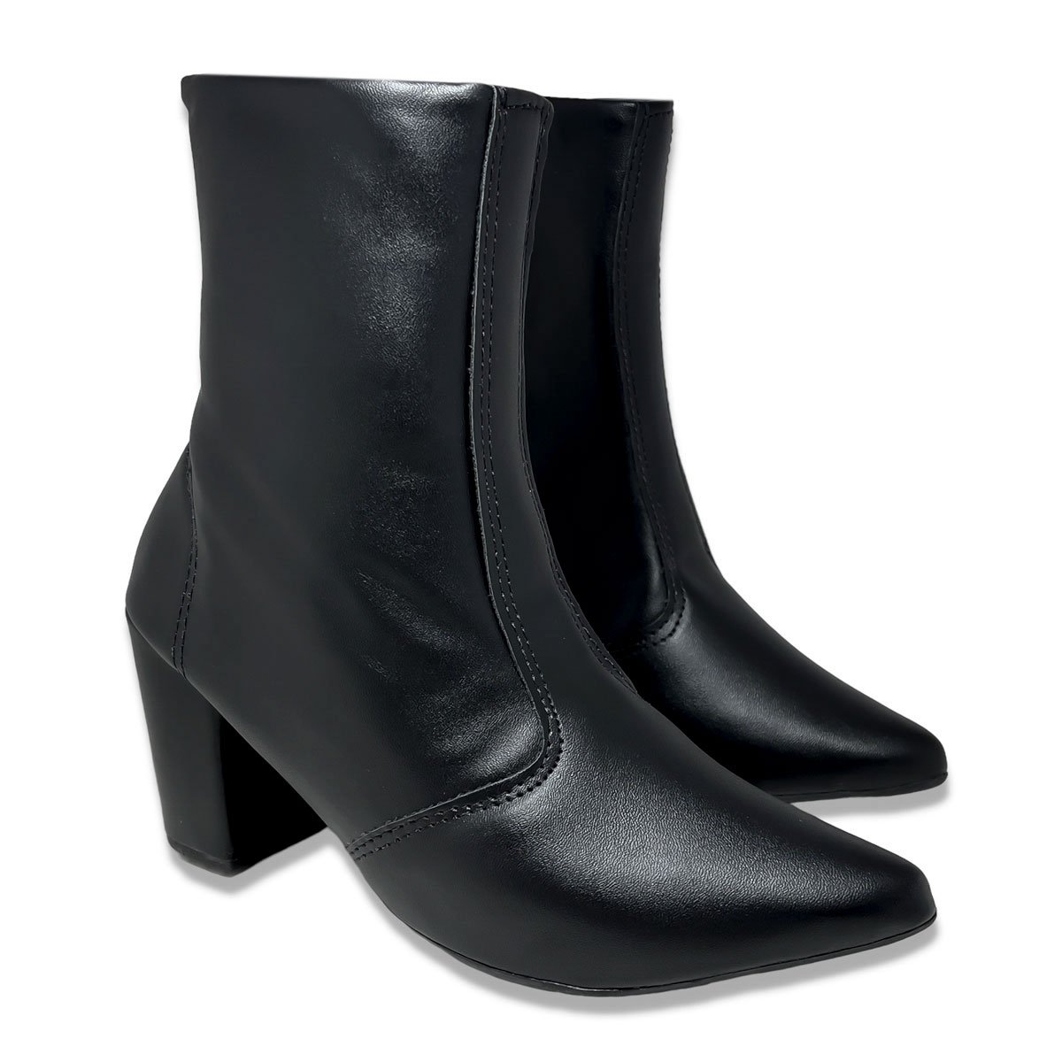 Bota Feminina Preta Cano Curto Bico Fino Salto Bloco Grosso Preto 5