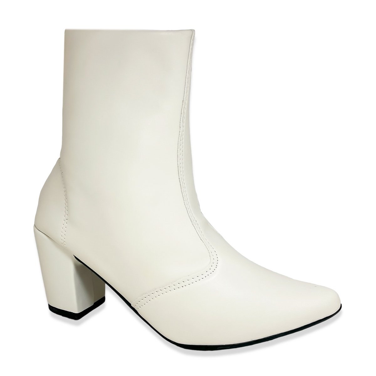 Bota Feminina Branca Off White Cano Curto Bico Fino Salto Bloco Grosso Branco 4