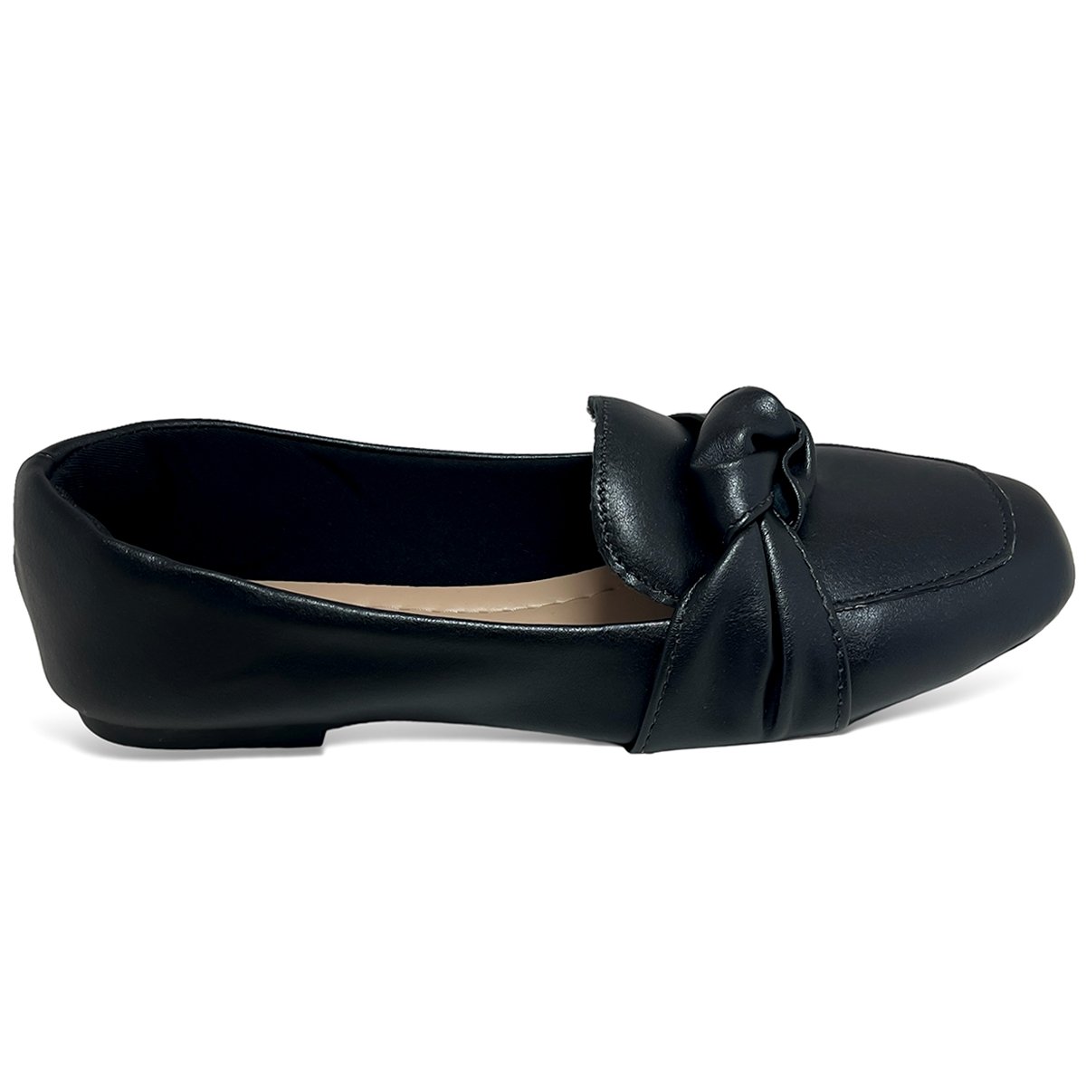 Mocassim Feminino Preto Bico Quadrado Detalhe em No Preto 1