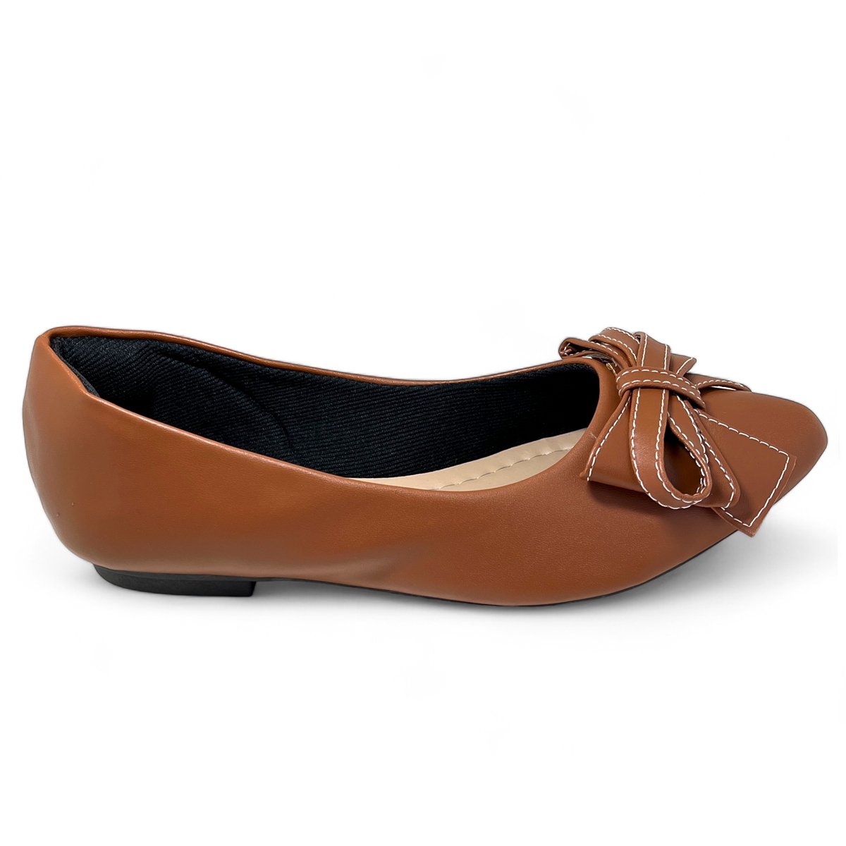 Sapatilha Feminina Marrom Caramelo Bico Fino Detalhe Laco