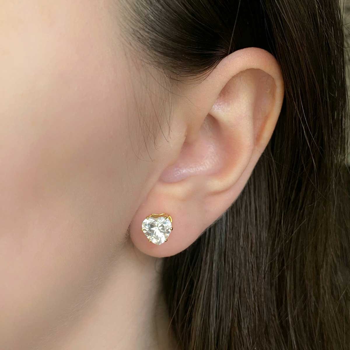 Conjunto Brinco e Colar Coracao Zirconia Banhado a Ouro 18K Dourado 2